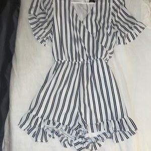 Vertical striped romper